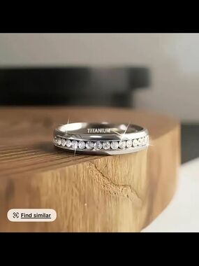 Titanium Silver Ring with Clear Crystal Row for Women